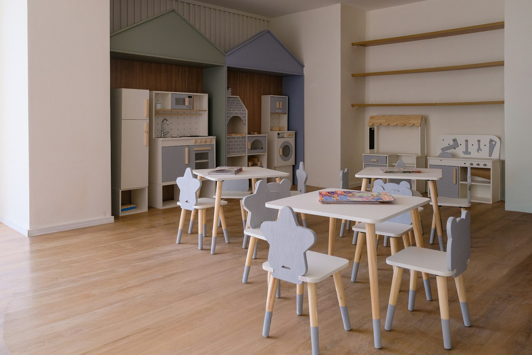 A calm nursery playroom prepared for children